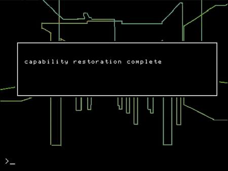 Gif that shows flashing imagery from part 3. Text reads" capability restoration complete, records corrupt, discrepancies found".