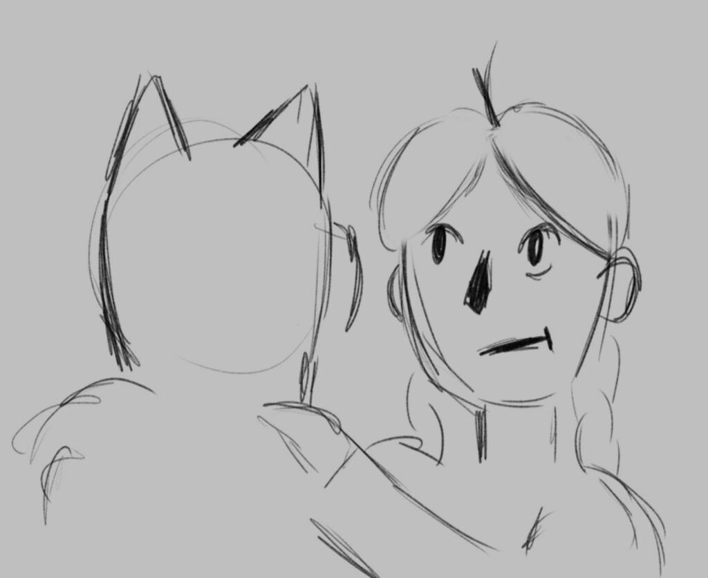2D Rex and Phoebe looking at each other