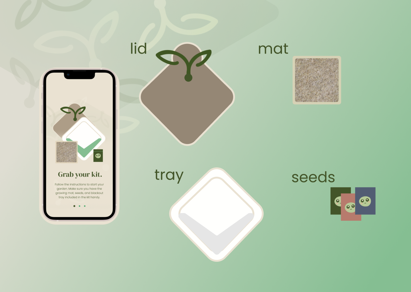 The Sprüt gardening kit includes the compaion app, the growing tray, the light cover for germination, hemp growing mats, and seeds. 